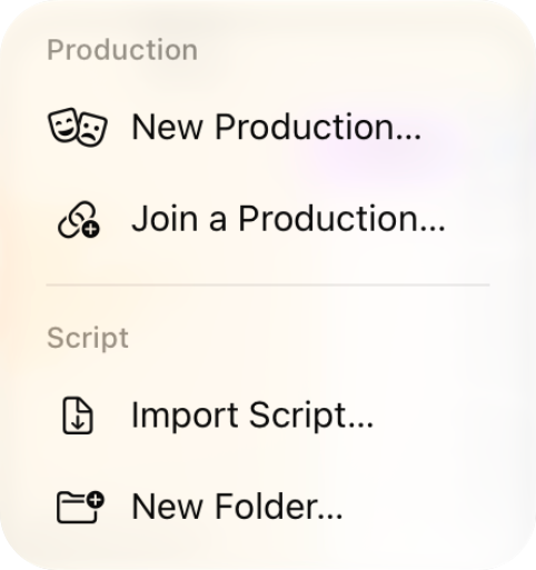 iPad: the + menu at the top of the sidebar, with Import Script… under Script