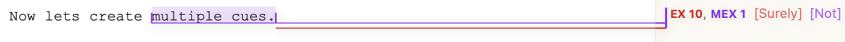 A range cue across the words multiple cues, with its line out to the EX 10 and MEX 1 labels